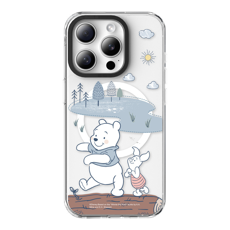 適用蘋果系列 卡通維尼熊高透防摔磁吸手機殼
