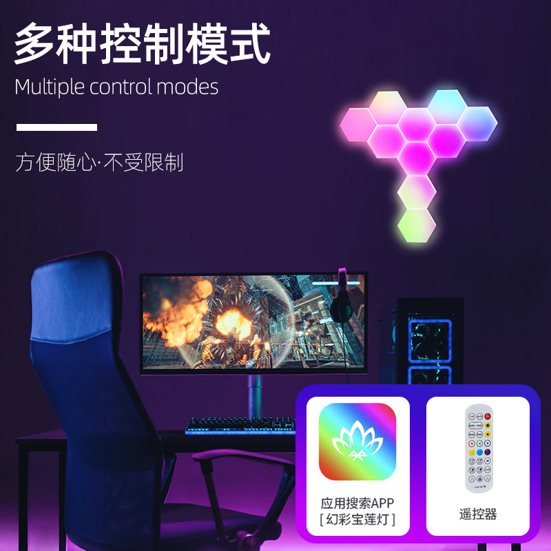 拾音聲控音樂燈 | RGB變色幻彩智能量子燈 | 電競氛圍燈蜂巢燈