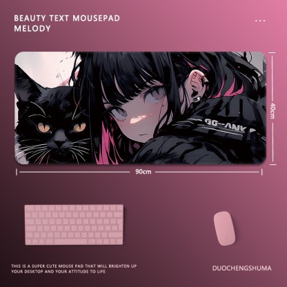 塗鴉黑貓女孩 主題桌墊 布質滑鼠墊-ZUIHANG SHOP