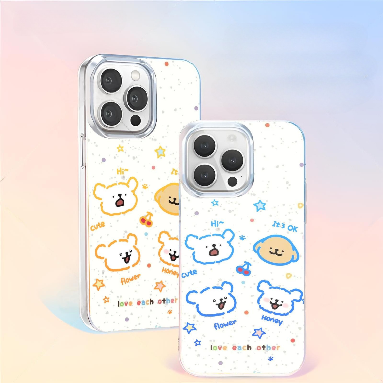 線條小狗極光金防摔手機殼