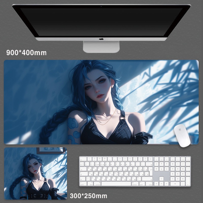 英雄聯盟 LOL 吉茵珂絲超大滑鼠墊｜加厚電競遊戲桌墊
