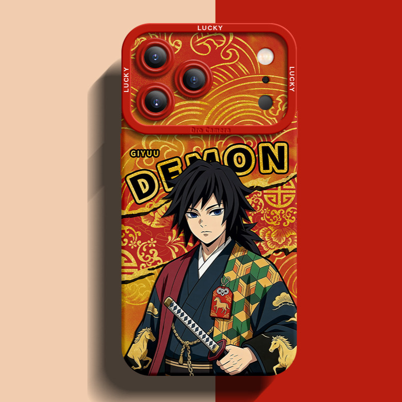 鬼滅之刃紅色馬年金線矽膠手機殼