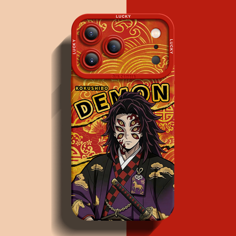 鬼滅之刃紅色馬年金線矽膠手機殼
