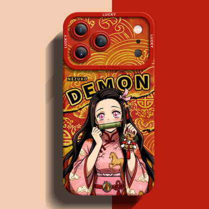 鬼滅之刃紅色馬年金線矽膠手機殼