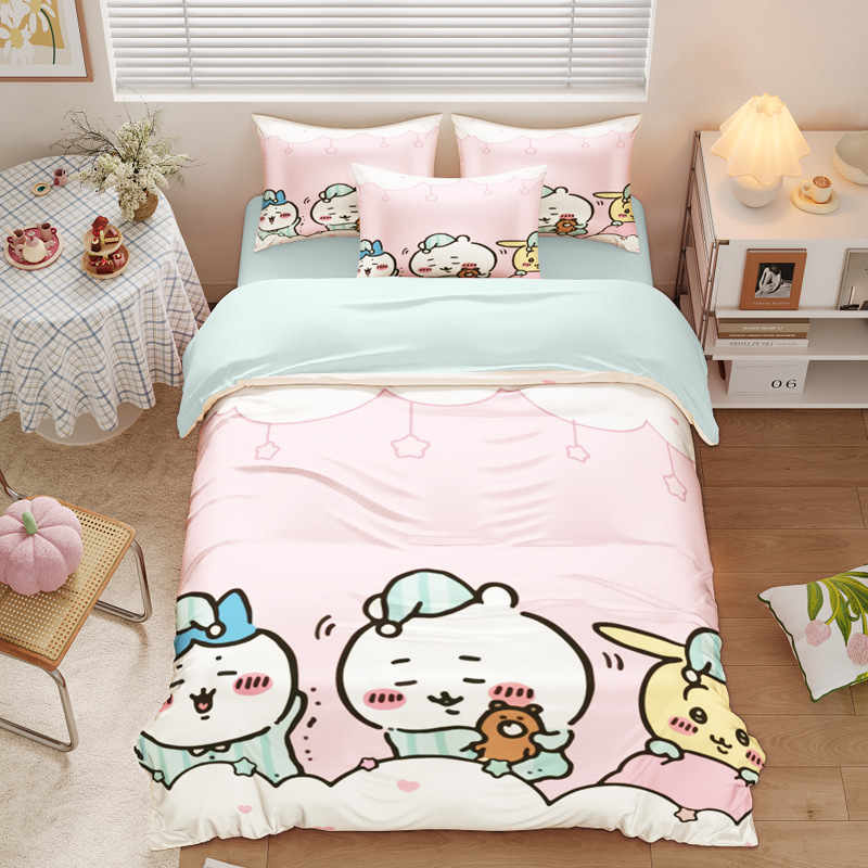 Chiikawa 夏季冰絲涼感四件套｜可愛卡通床組｜單人宿舍涼被床單組合-ZUIHANG SHOP