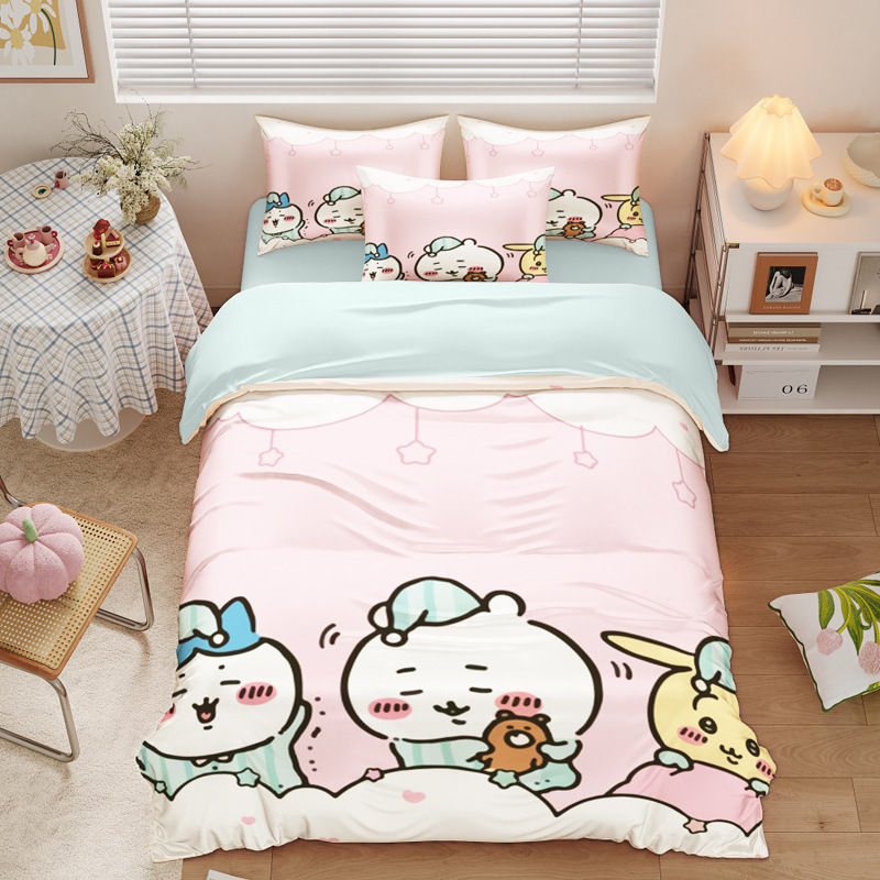 Chiikawa 夏季冰絲涼感四件套｜可愛卡通床組｜單人宿舍涼被床單組合-ZUIHANG SHOP