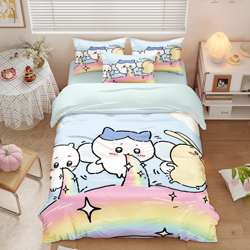 Chiikawa 夏季冰絲涼感四件套｜可愛卡通床組｜單人宿舍涼被床單組合-ZUIHANG SHOP