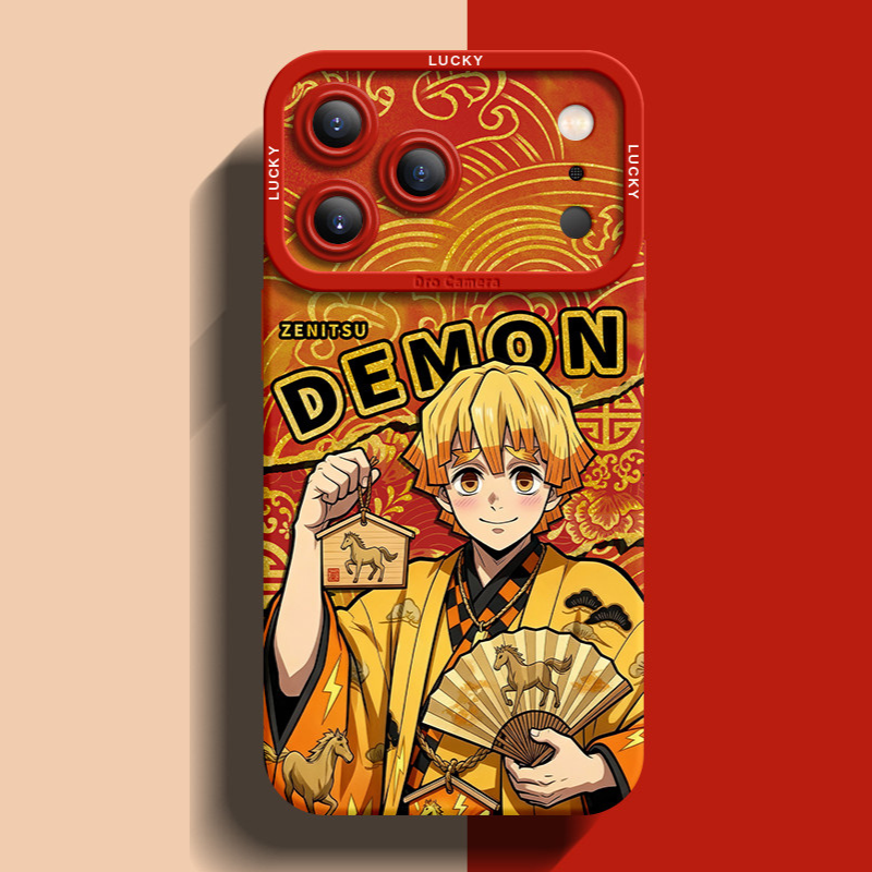 鬼滅之刃紅色馬年金線矽膠手機殼