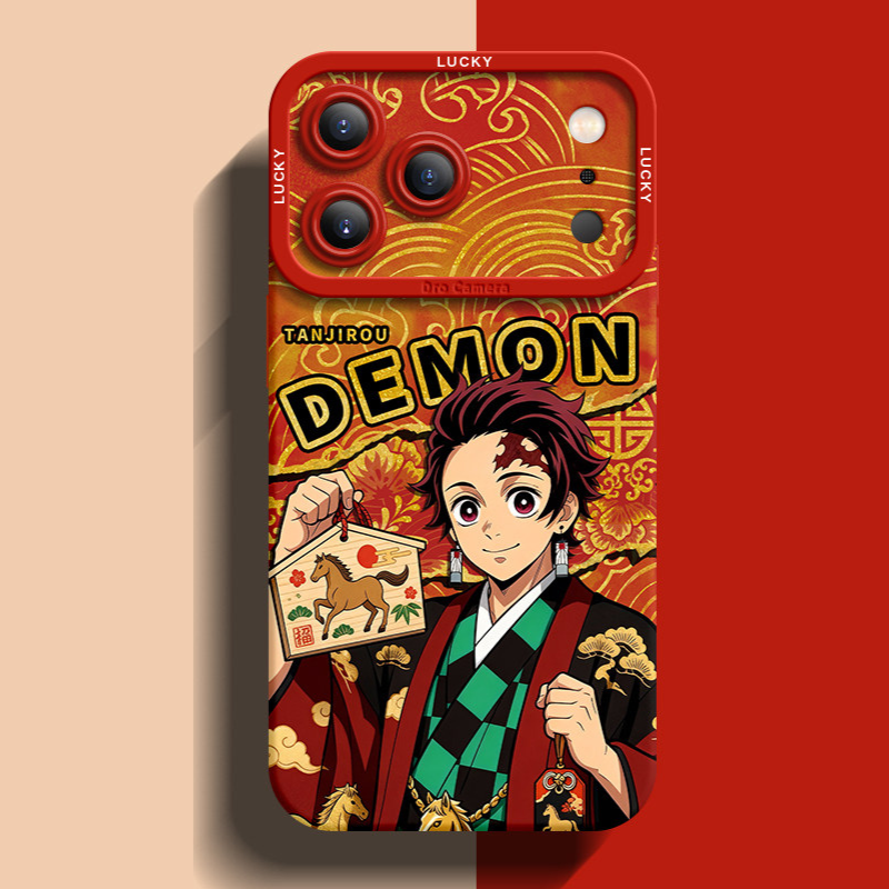 鬼滅之刃紅色馬年金線矽膠手機殼