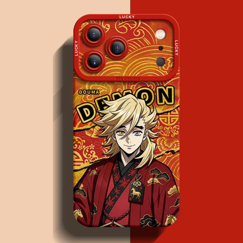 鬼滅之刃紅色馬年金線矽膠手機殼