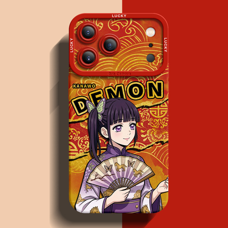 鬼滅之刃紅色馬年金線矽膠手機殼