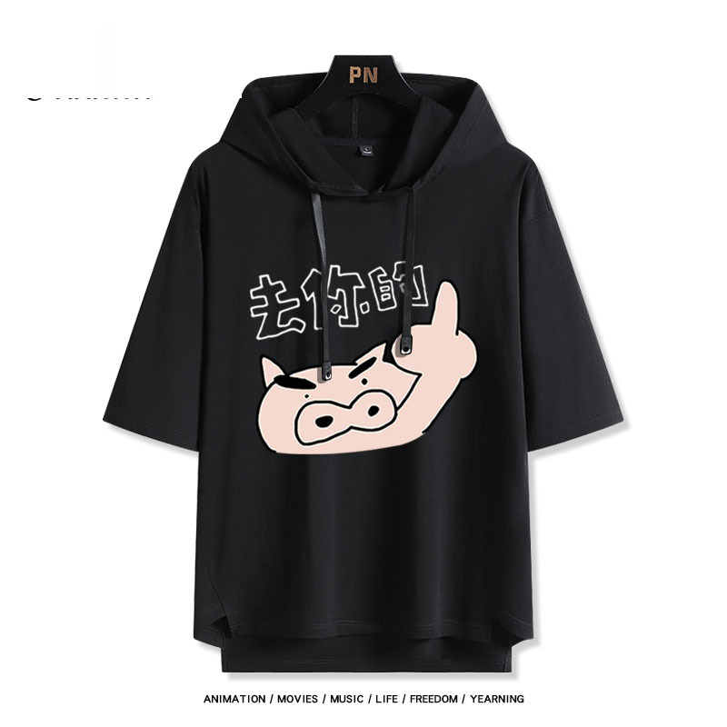 蠟筆小新 左衛門 連帽短袖T恤-ZUIHANG SHOP