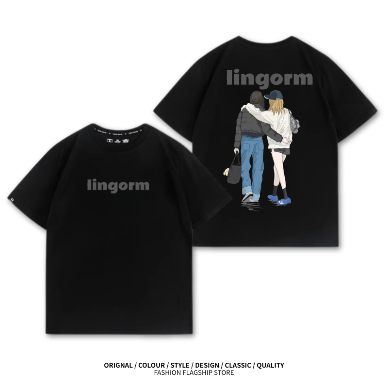 LINGORM 2025親子情侶男女同款 印花短袖T恤