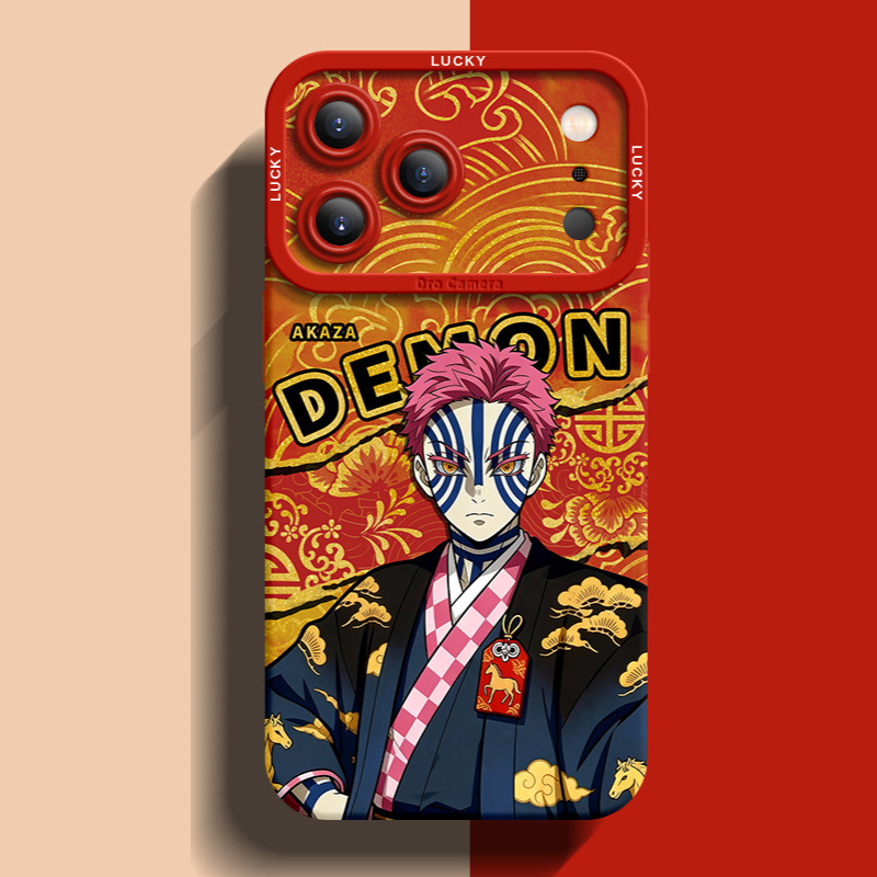 鬼滅之刃紅色馬年金線矽膠手機殼