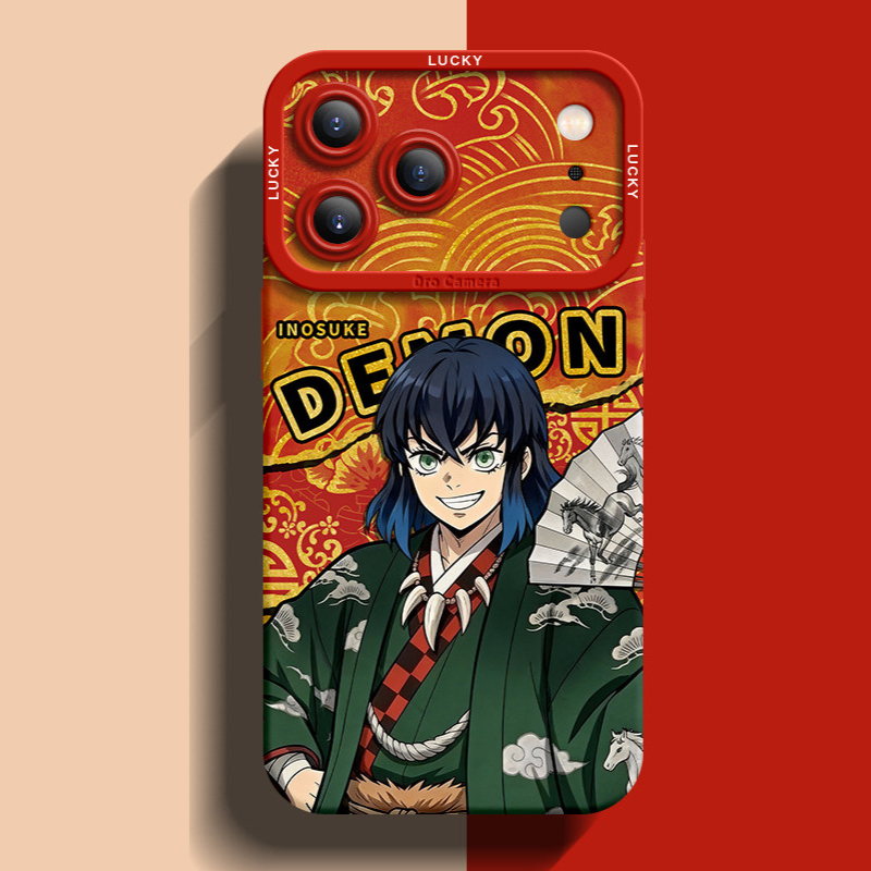 鬼滅之刃紅色馬年金線矽膠手機殼