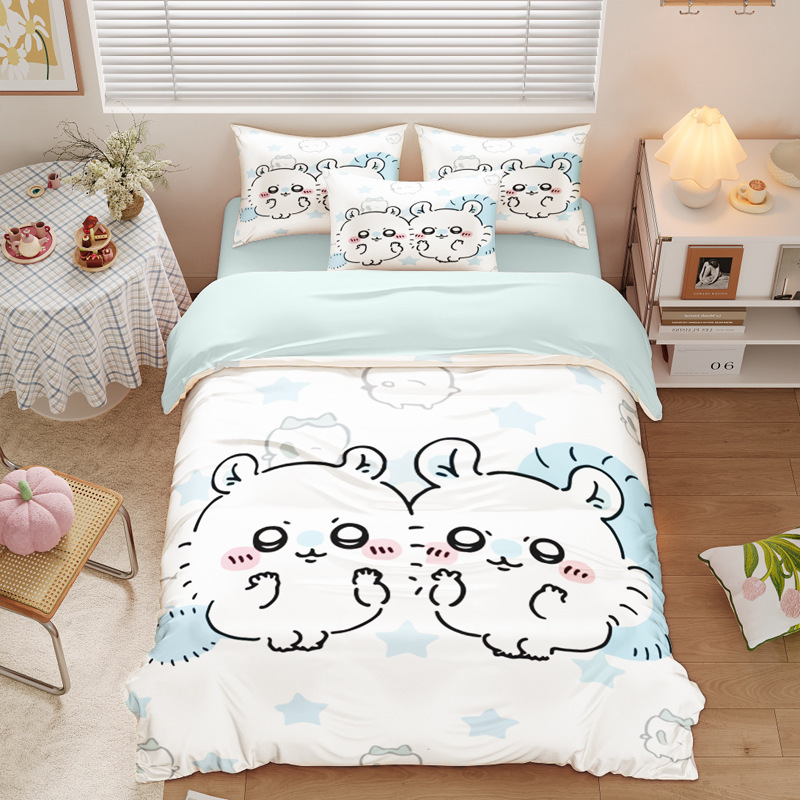 Chiikawa 夏季冰絲涼感四件套｜可愛卡通床組｜單人宿舍涼被床單組合-ZUIHANG SHOP