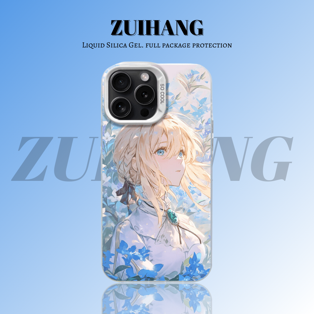 紫羅蘭永恆花園彩銀線條漸變防摔手機殼-ZUIHANG SHOP
