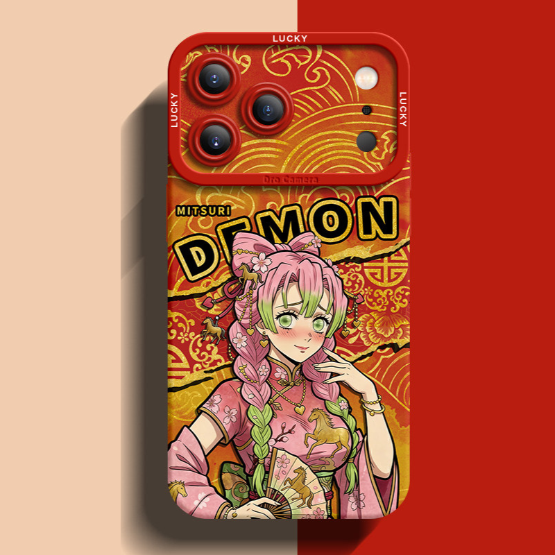 鬼滅之刃紅色馬年金線矽膠手機殼