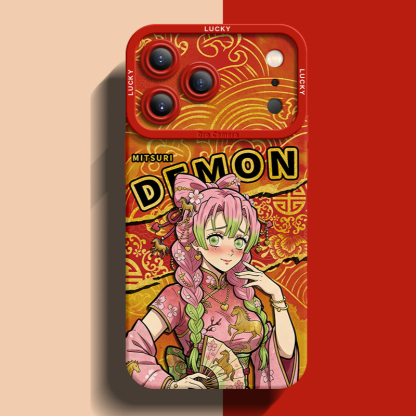 鬼滅之刃紅色馬年金線矽膠手機殼