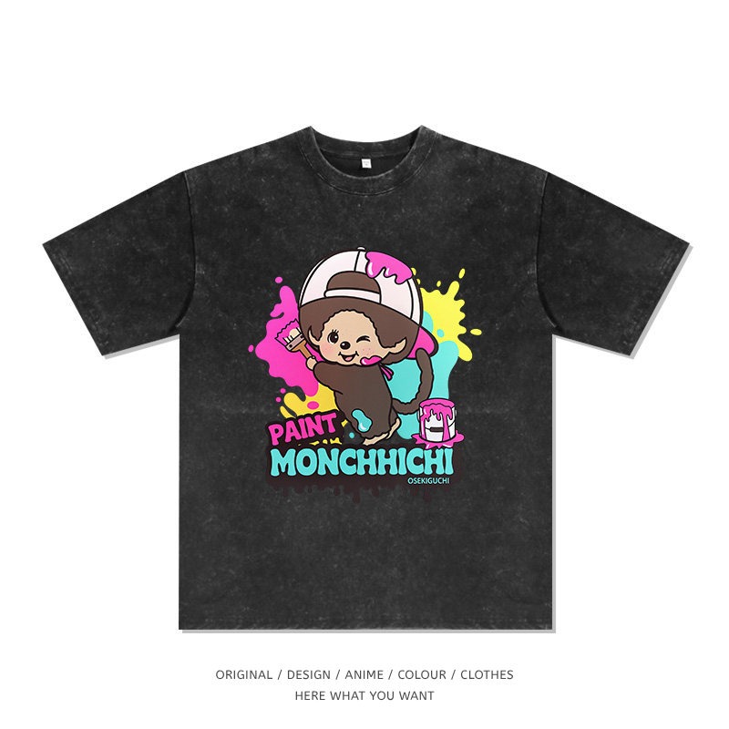 蒙奇奇 Monchhichi 可愛塗鴉水洗做舊T恤