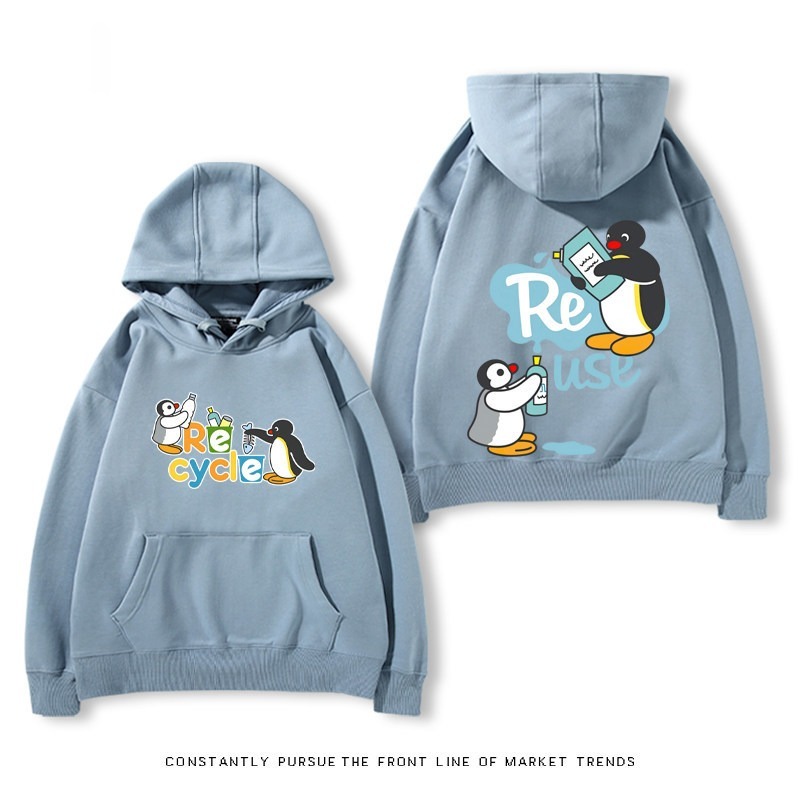 企鵝Pingu 秋冬新款 親子情侶裝連帽衛衣