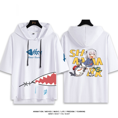 Vtuber HOLOLIVE 連帽短袖T恤 噶嗚·古拉 がうる・ぐら Gawr Gura-ZUIHANG SHOP
