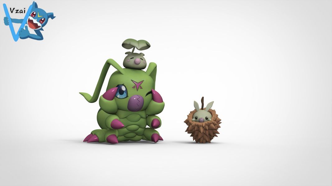 【預購】Vzai 數碼02共鳴系列 成長幼年進化鏈組合（蟲蟲獸+綠葉獸+蓑蟲獸）