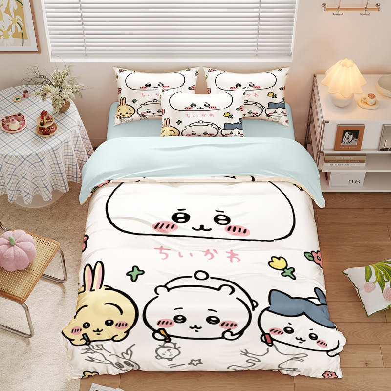 Chiikawa 夏季冰絲涼感四件套｜可愛卡通床組｜單人宿舍涼被床單組合-ZUIHANG SHOP