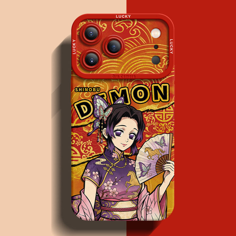 鬼滅之刃紅色馬年金線矽膠手機殼