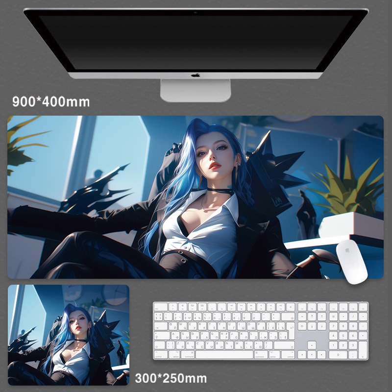 英雄聯盟 LOL 吉茵珂絲超大滑鼠墊｜加厚電競遊戲桌墊