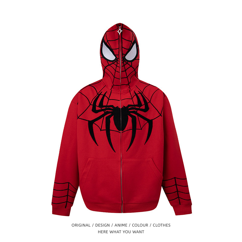 蜘蛛人 Spider-Man 刺繡拉鍊外套｜美式Oversize寬鬆衛衣 情侶潮流外套