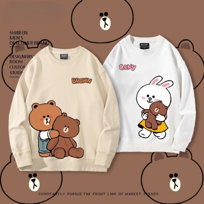 布朗熊可妮兔 秋冬新款 親子情侶裝圓領長袖