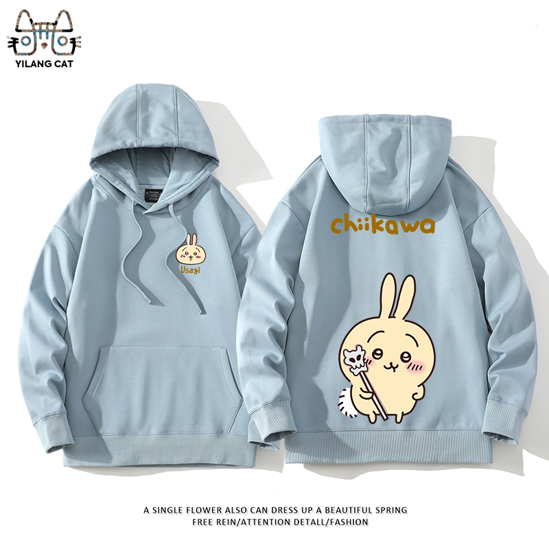 Chiikawa聯名衛衣2024秋冬新款親子情侶裝薄絨款連帽衛衣