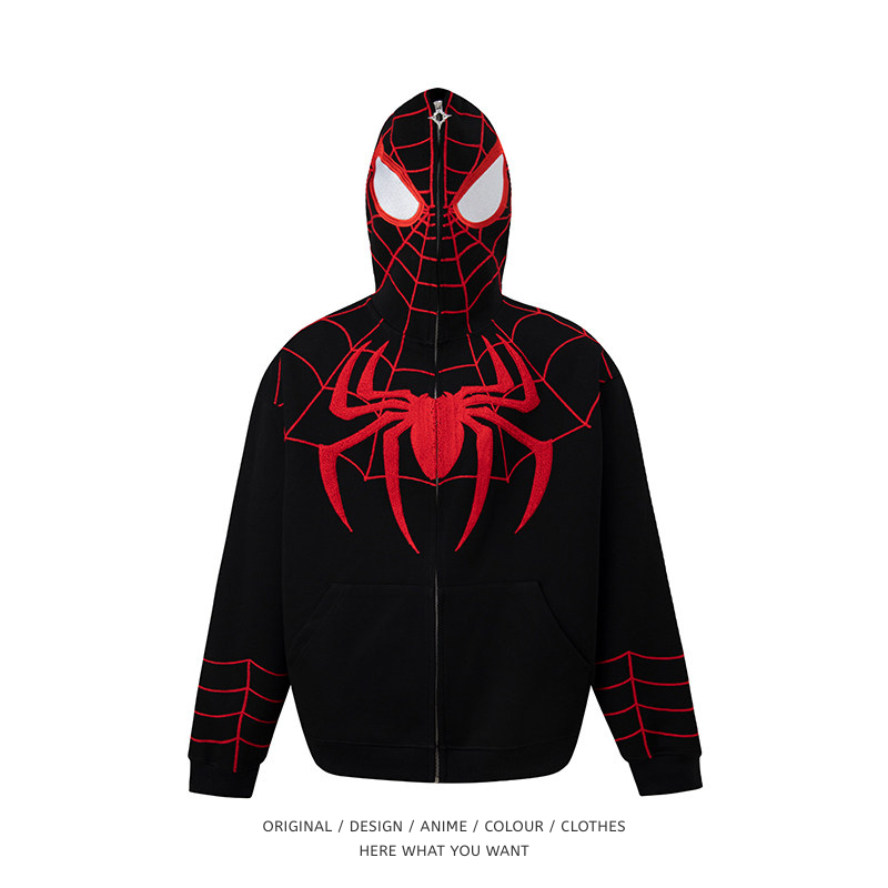 蜘蛛人 Spider-Man 刺繡拉鍊外套｜美式Oversize寬鬆衛衣 情侶潮流外套