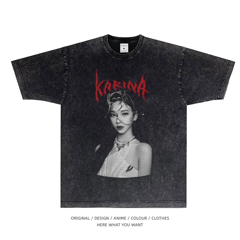 aespa Karina 美式复古水洗做舊T恤