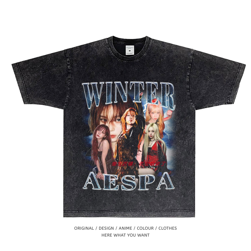 aespa Winter 美式复古水洗做舊T恤