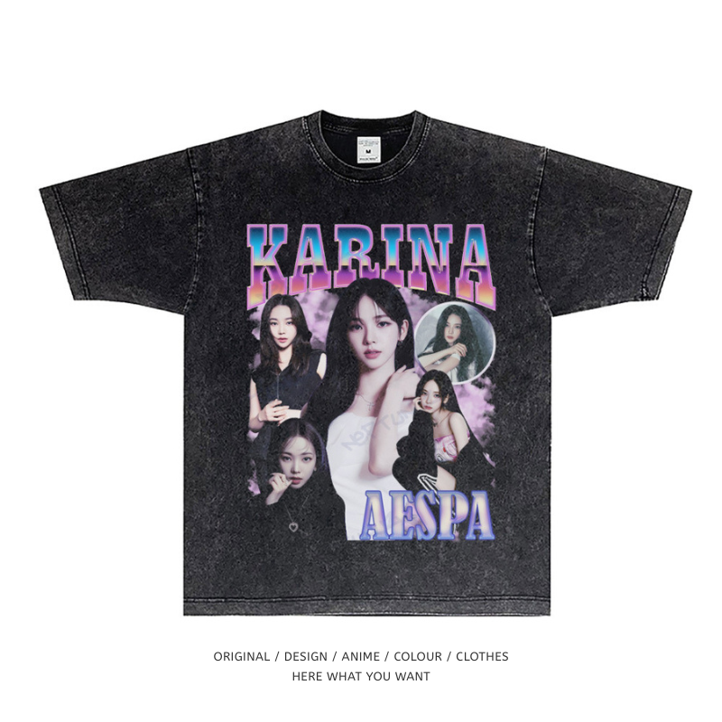 aespa Karina 美式复古水洗做舊T恤