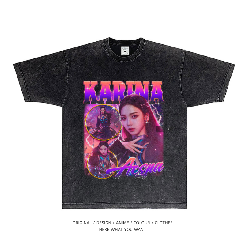 aespa Karina 美式复古水洗做舊T恤