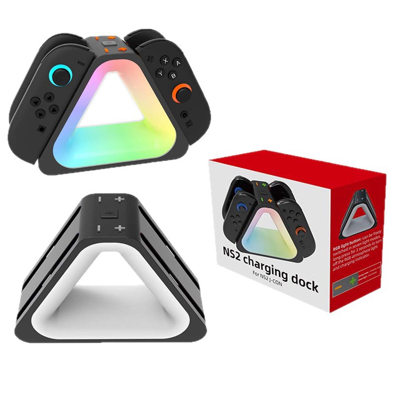 Switch2 手柄四合一三角充電底座帶RGB燈光