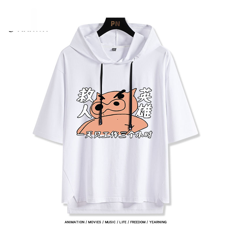 蠟筆小新 左衛門 連帽短袖T恤-ZUIHANG SHOP