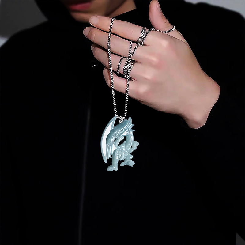 天然翡翠藍水立體吊墜｜S925銀鍊｜遊戲王 青眼白龍 靈感玉石飾品-ZUIHANG SHOP