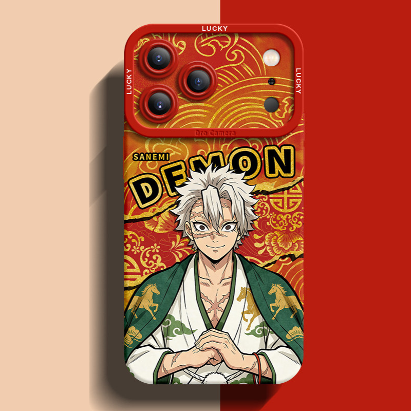 鬼滅之刃紅色馬年金線矽膠手機殼