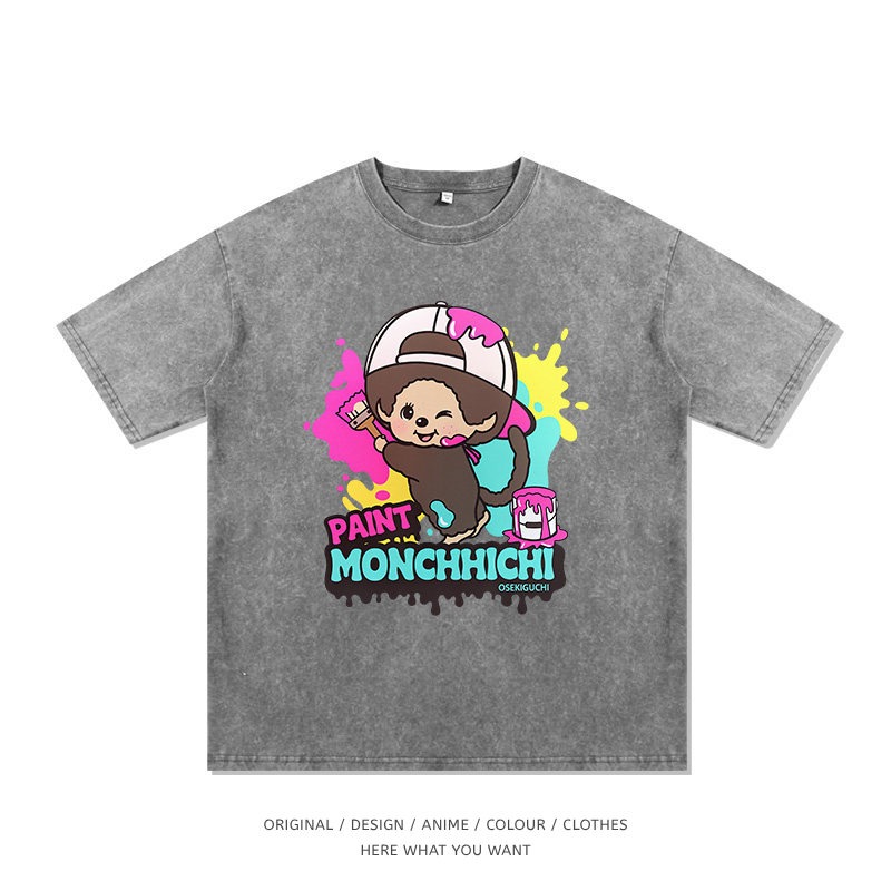 蒙奇奇 Monchhichi 可愛塗鴉水洗做舊T恤