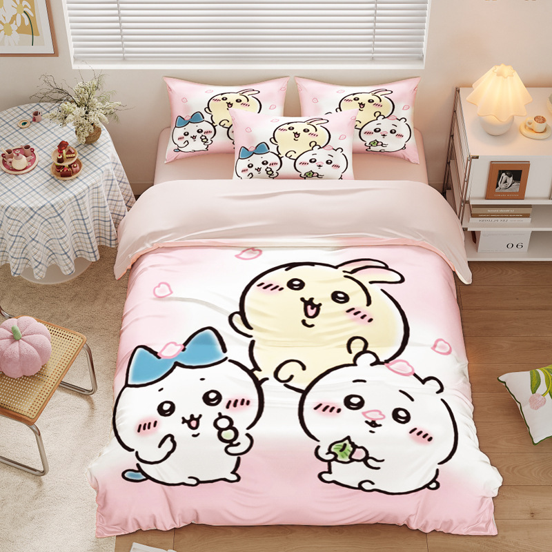 Chiikawa 夏季冰絲涼感四件套｜可愛卡通床組｜單人宿舍涼被床單組合-ZUIHANG SHOP