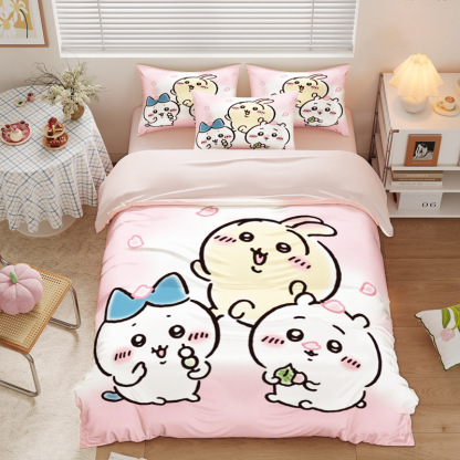 Chiikawa 夏季冰絲涼感四件套｜可愛卡通床組｜單人宿舍涼被床單組合-ZUIHANG SHOP