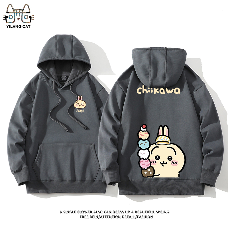 Chiikawa聯名衛衣2024秋冬新款親子情侶裝薄絨款連帽衛衣