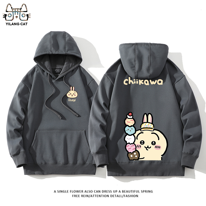 Chiikawa聯名衛衣2024秋冬新款親子情侶裝薄絨款連帽衛衣