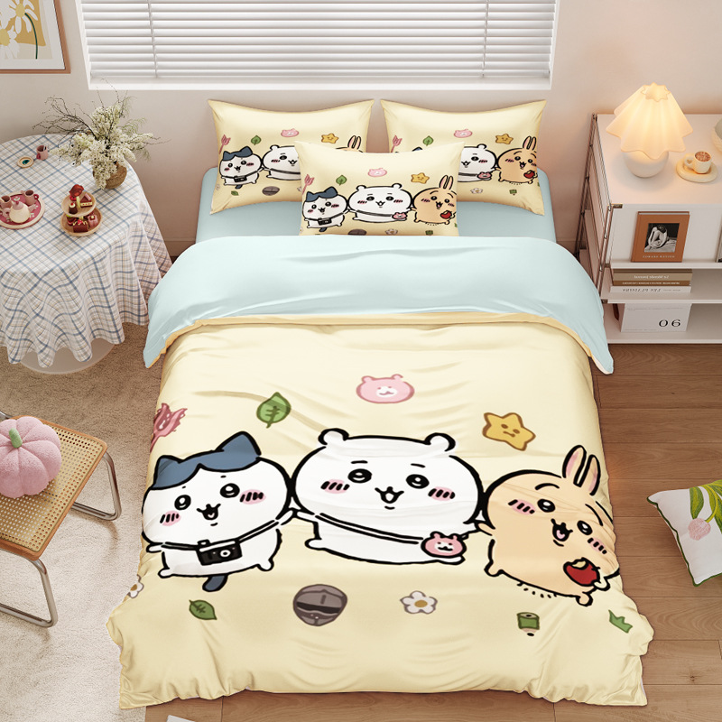 Chiikawa 夏季冰絲涼感四件套｜可愛卡通床組｜單人宿舍涼被床單組合-ZUIHANG SHOP