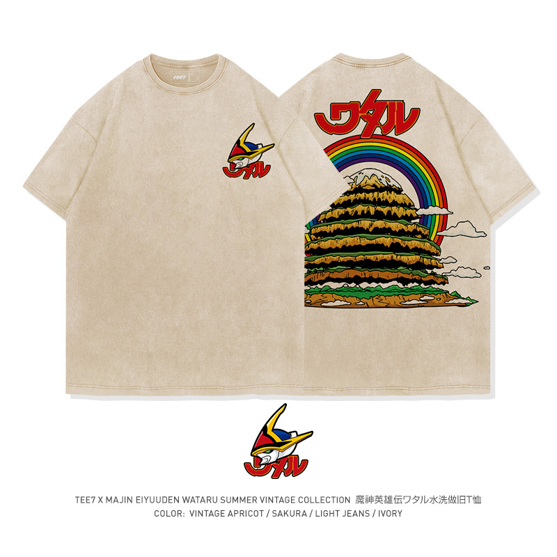 日系復古動漫 魔神英雄傳 創界山 水洗做舊純棉古着寬鬆短袖T恤