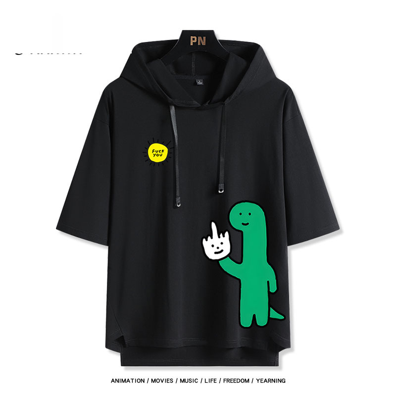 Joguman 綠色搞怪小恐龍 連帽短袖T恤-ZUIHANG SHOP